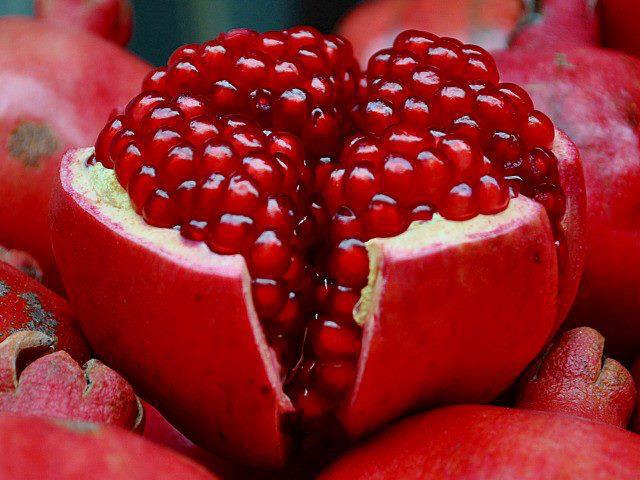 Innards of a red pomegranate